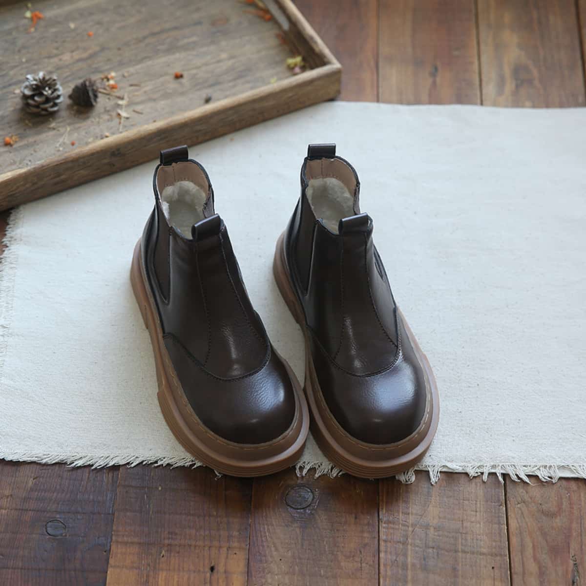 Round Head Platform Big Head Shoes Fleece Versatile Short Boots  Boots