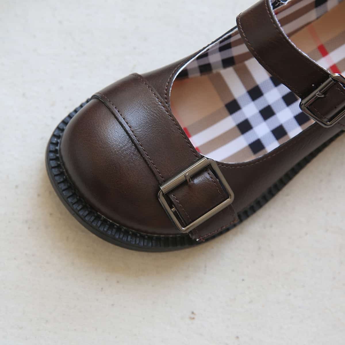 Glossy Baotou Flat Shoes Academy Style Small Leather Shoes French Medium Heel Big Head Sandals Women