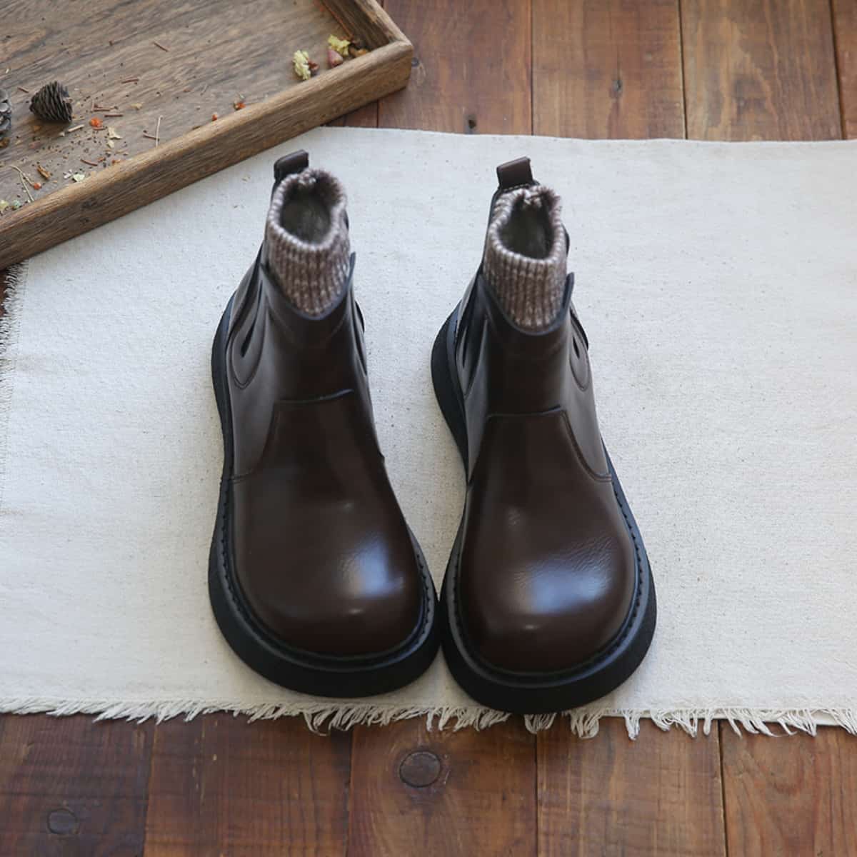 Glossy platform big head shoes winter wool mouth plush locomotive boots cigarette boots women