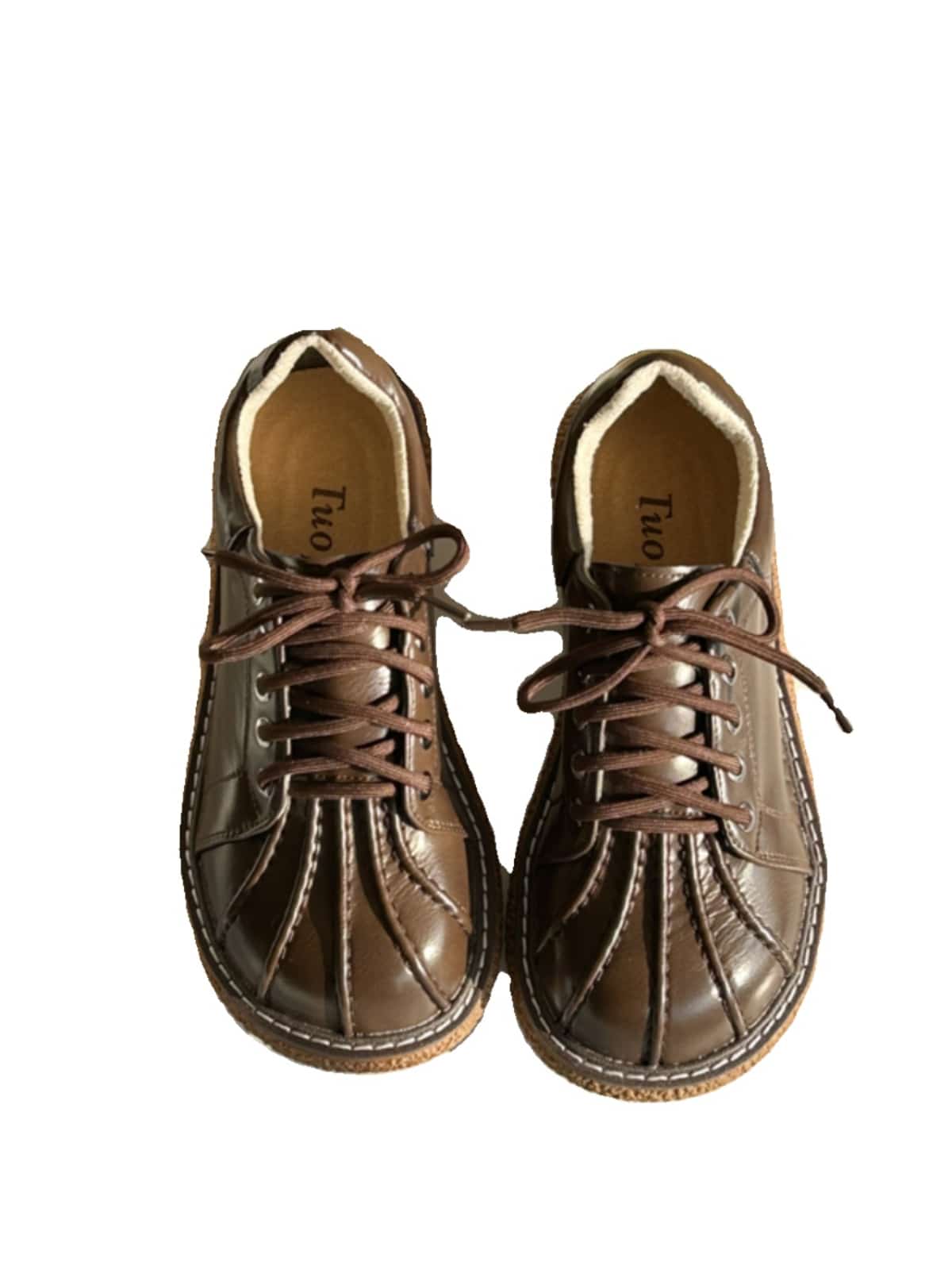Round head lace-up platform big head shoes fashionable shell head brown small leather shoes