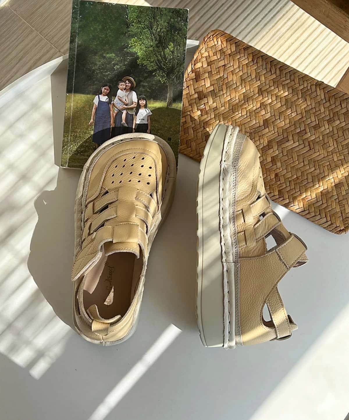 Leather summer new Roman women's shoes perforated hollow breathable thick-soled big head shoes bag head sandals women