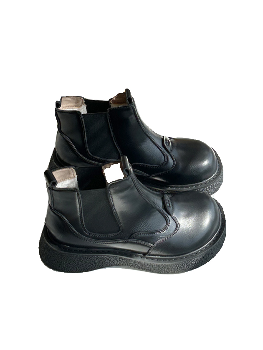 Round head platform big head shoes autumn and winter velvet middle heel black Martin boots short boots women