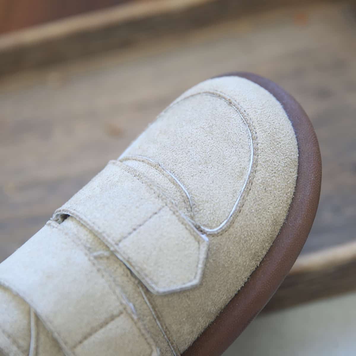 Suede Round Head Flat Shoes Student Velcro Soft Sole Shoes Single Shoes