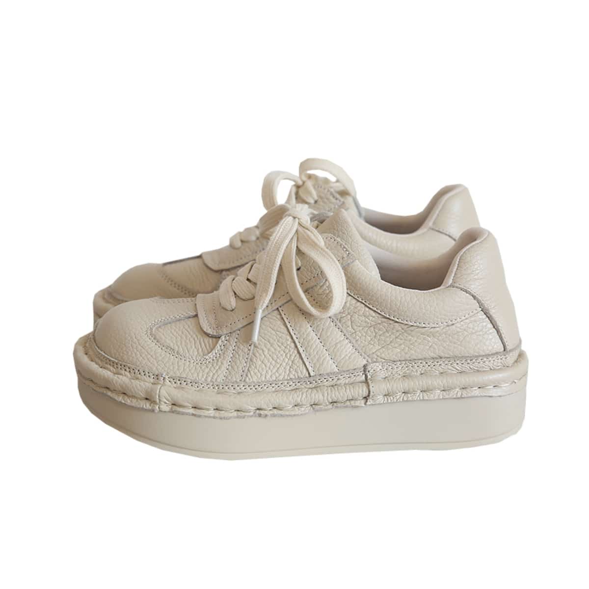 Leather round head lace-up platform big head shoes fashion muffin sole single shoes women