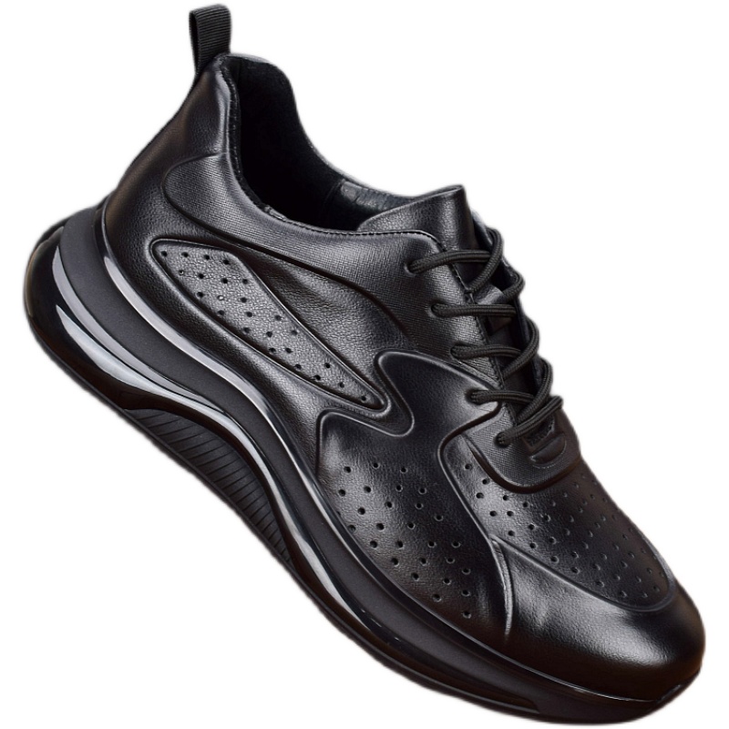 Summer hollow breathable leather first layer cowhide sports shoes men's thick-soled ultra-light shock-absorbing running shoes