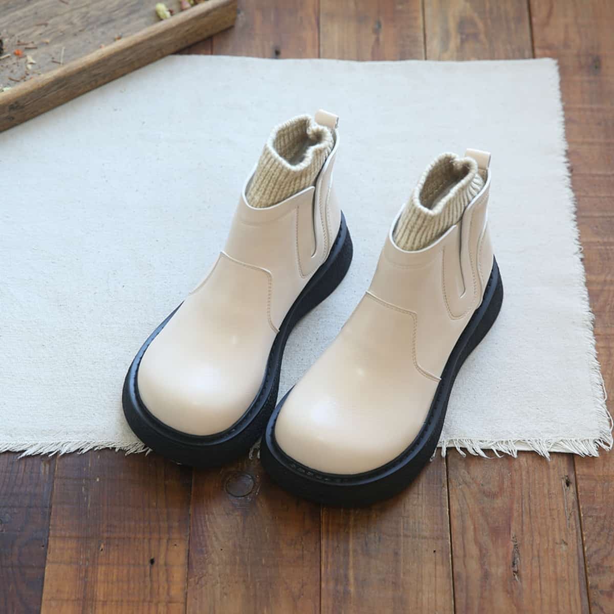 Glossy platform big head shoes winter wool mouth plush locomotive boots cigarette boots women