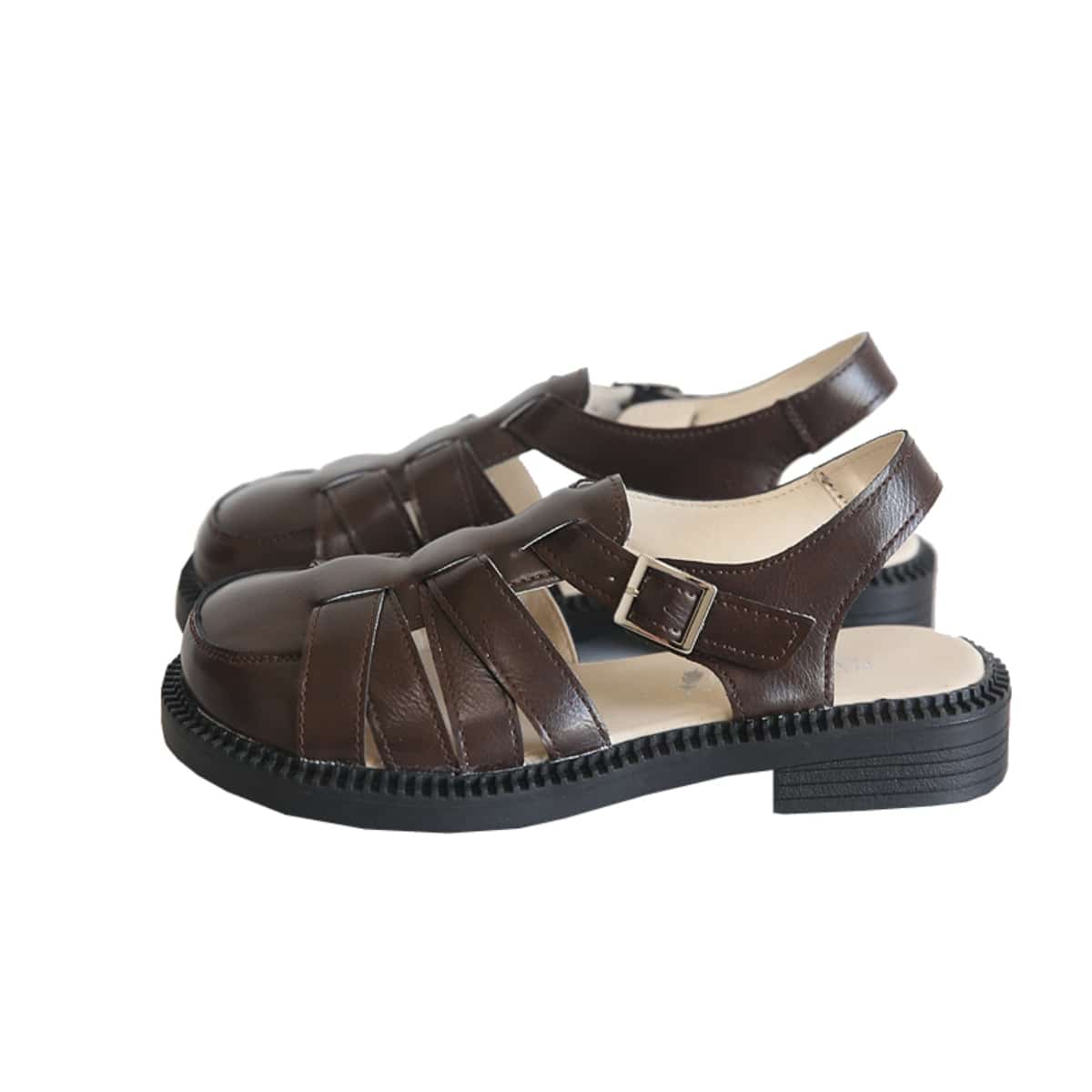 Glossy hollow bag head flats summer college style versatile big head shoes Roman sandals women