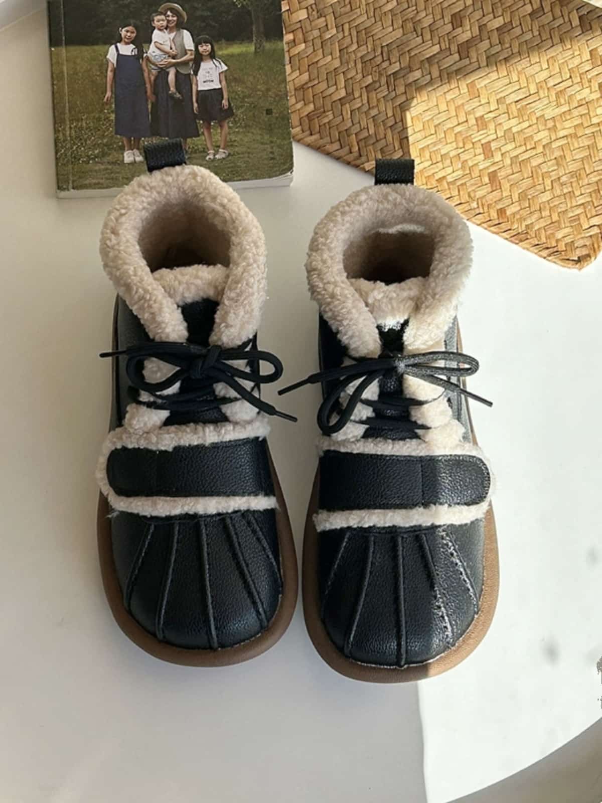 Imitation lamb wool round head flat-bottomed short boots winter cute glossy warm snow boots