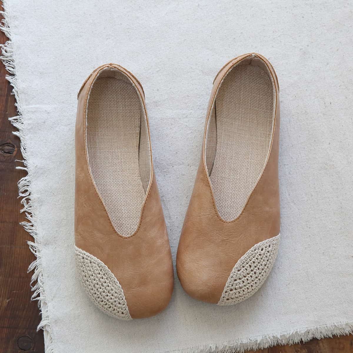 Woven round head flat shoes summer cotton and linen comfortable soft sole one stretch foot shoes