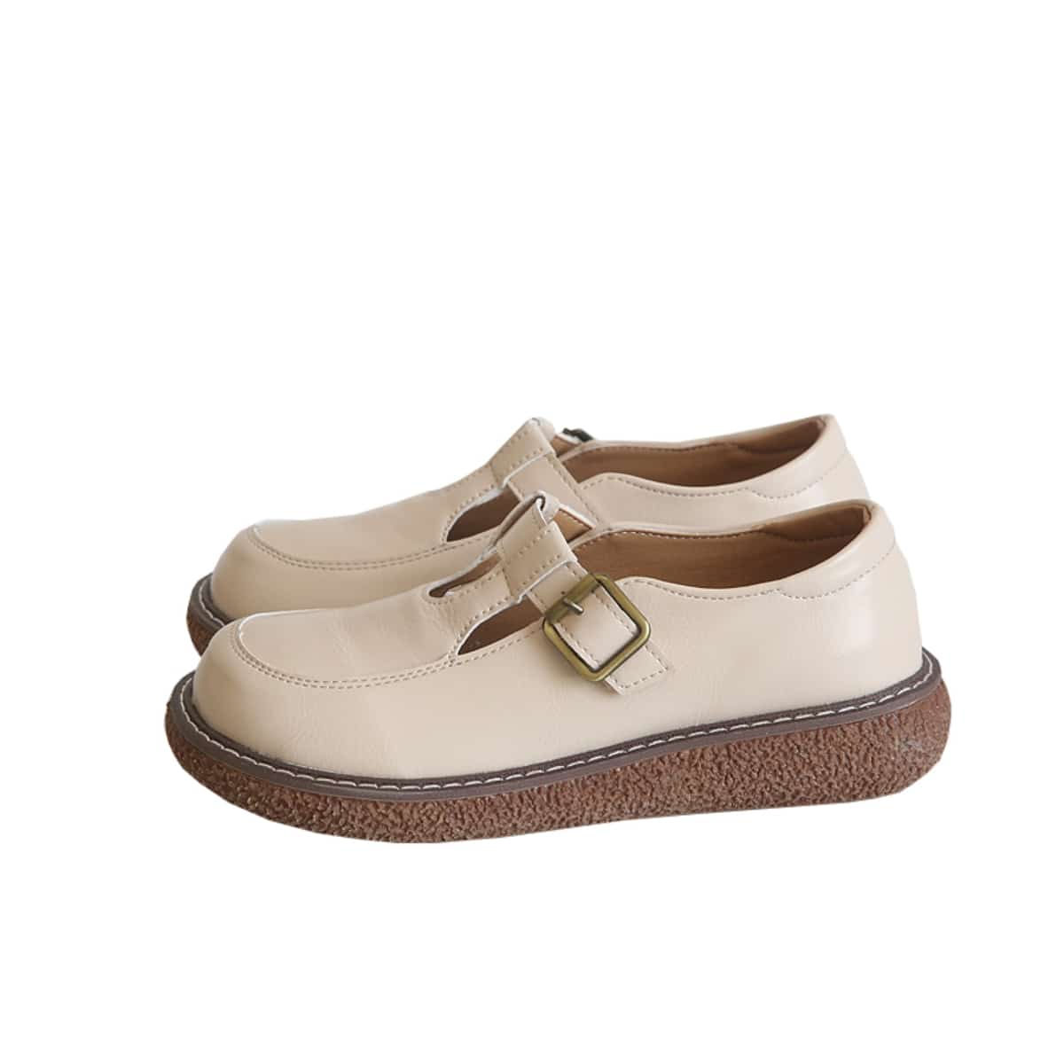 Hollow round head thick sole big head shoes summer word with middle heel versatile single shoes small leather shoes