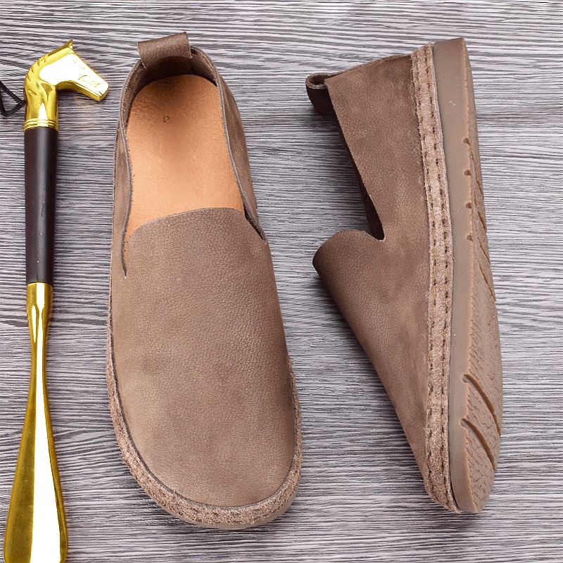 Leather Doudou shoes men's spring and autumn breathable one-pedal men's shoes first layer cowhide