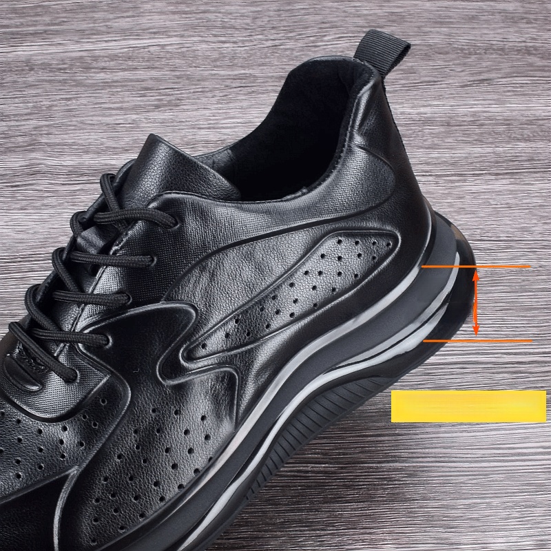 Summer hollow breathable leather first layer cowhide sports shoes men's thick-soled ultra-light shock-absorbing running shoes