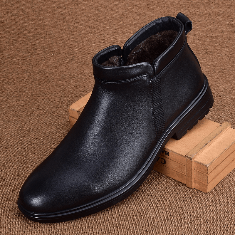 High-top leather men's shoes winter business casual men's leather shoes velvet thermal cotton shoes men's zipper Martin boots