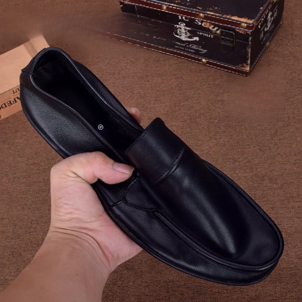 Soft leather breathable light lazy shoes men's leather single-layer cowhide casual leather shoes men's soft-soled one-pedal driving shoes men