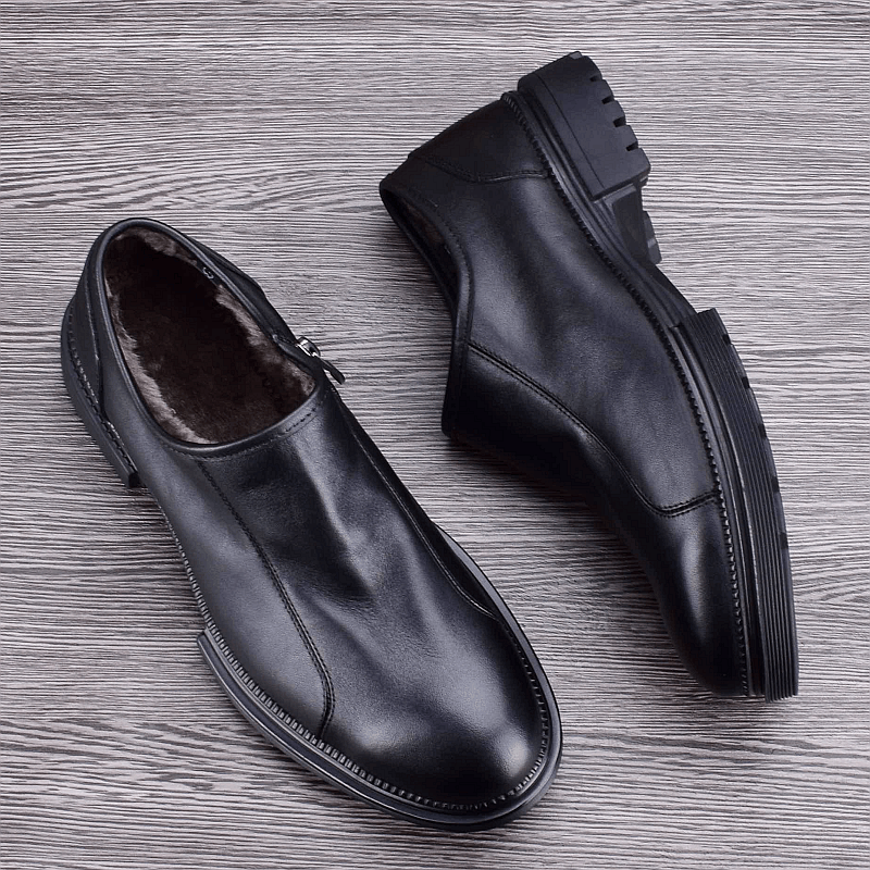Winter men's leather shoes velvet warm cotton shoes genuine leather first layer cowhide non-slip wear-resistant business dress men's shoes
