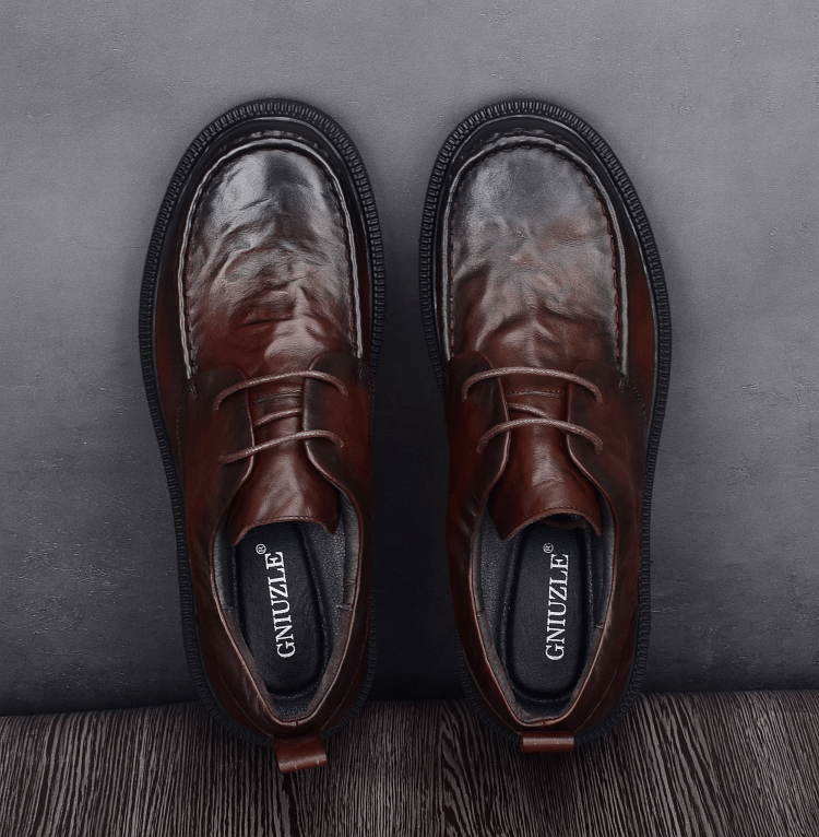 Men's casual leather shoes round head versatile breathable leather thick sole youth trend business casual shoes men's large size