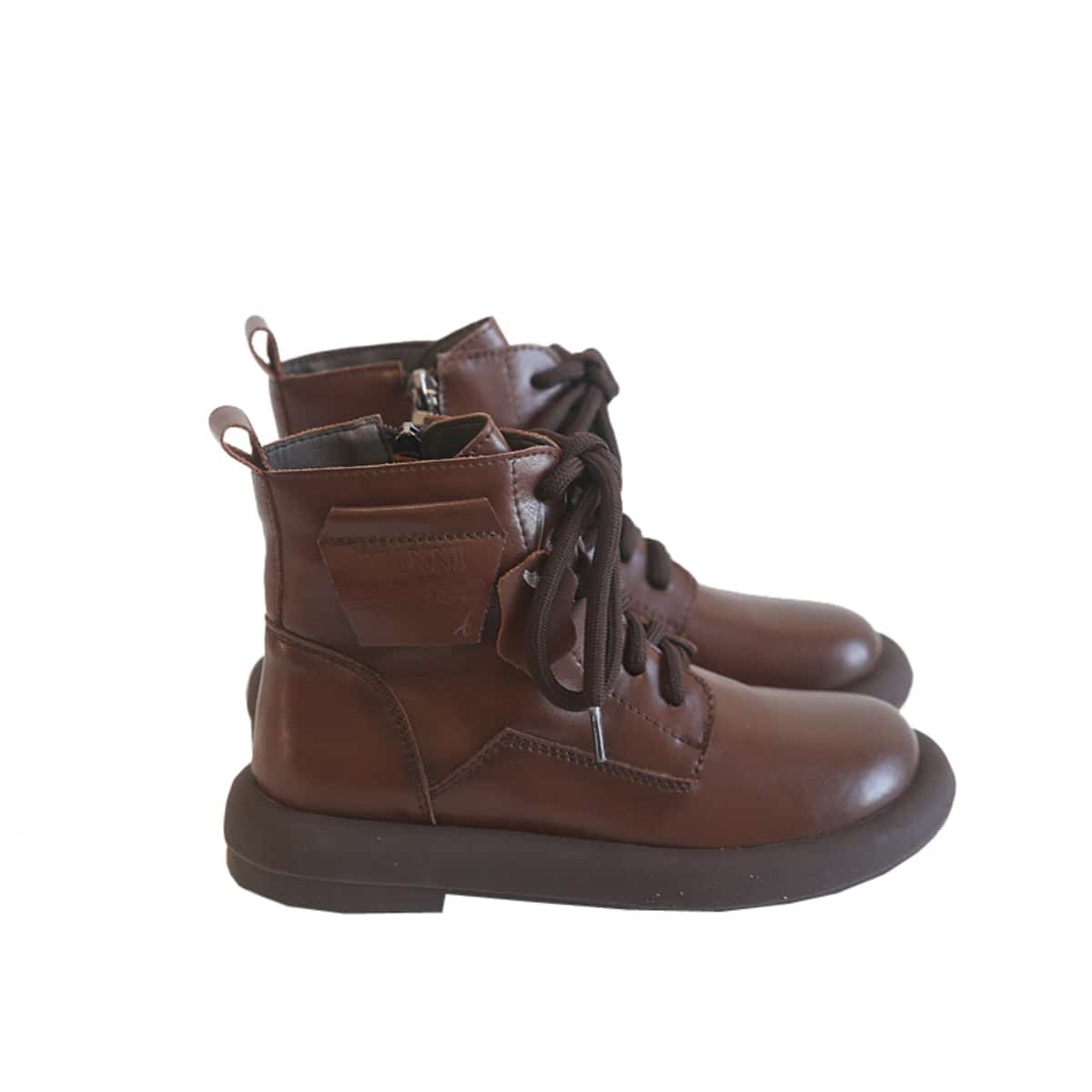 Leather round head lace-up flat Martin boots autumn and winter handsome locomotive boots low-heeled short boots