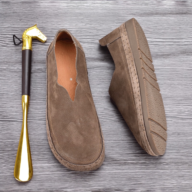 Breathable one-pedal Doudou shoes men's leather soft-soled lazy driving shoes lightweight shock-absorbing casual single-layer leather shoes