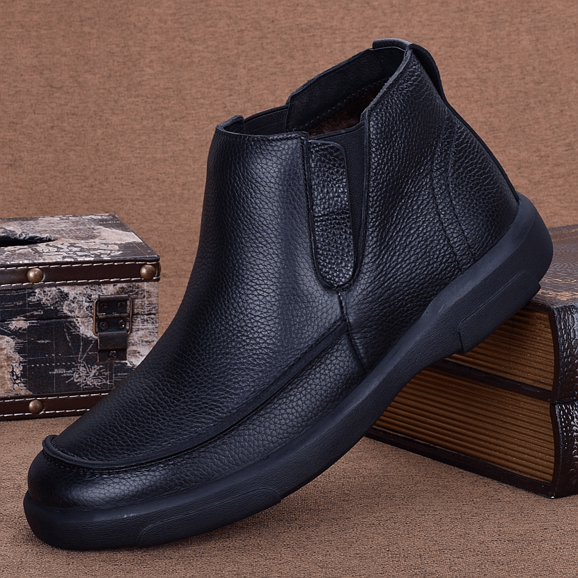 Casual leather shoes men's genuine leather velvet thermal cotton shoes men's winter business high-top first-layer cowhide non-slip