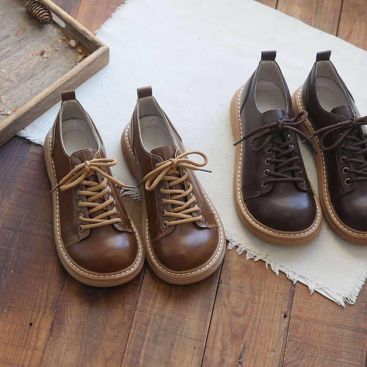 Round head lace-up platform small leather shoes college versatile uniform shoes single shoes women