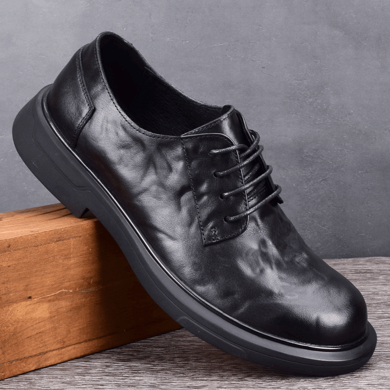 Leather Fashion Breathable Shock Absorption Thick-soled Round Head Casual Leather Shoes Soft Leather Versatile Men's Business Shoes