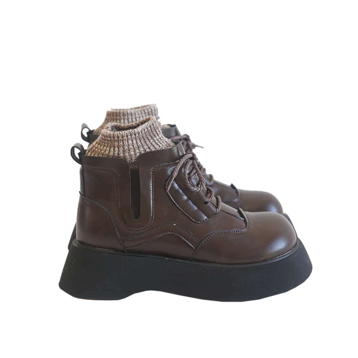 Round head lace-up thick-soled big-head shoes Winter college wind wool mouth fleece short boots