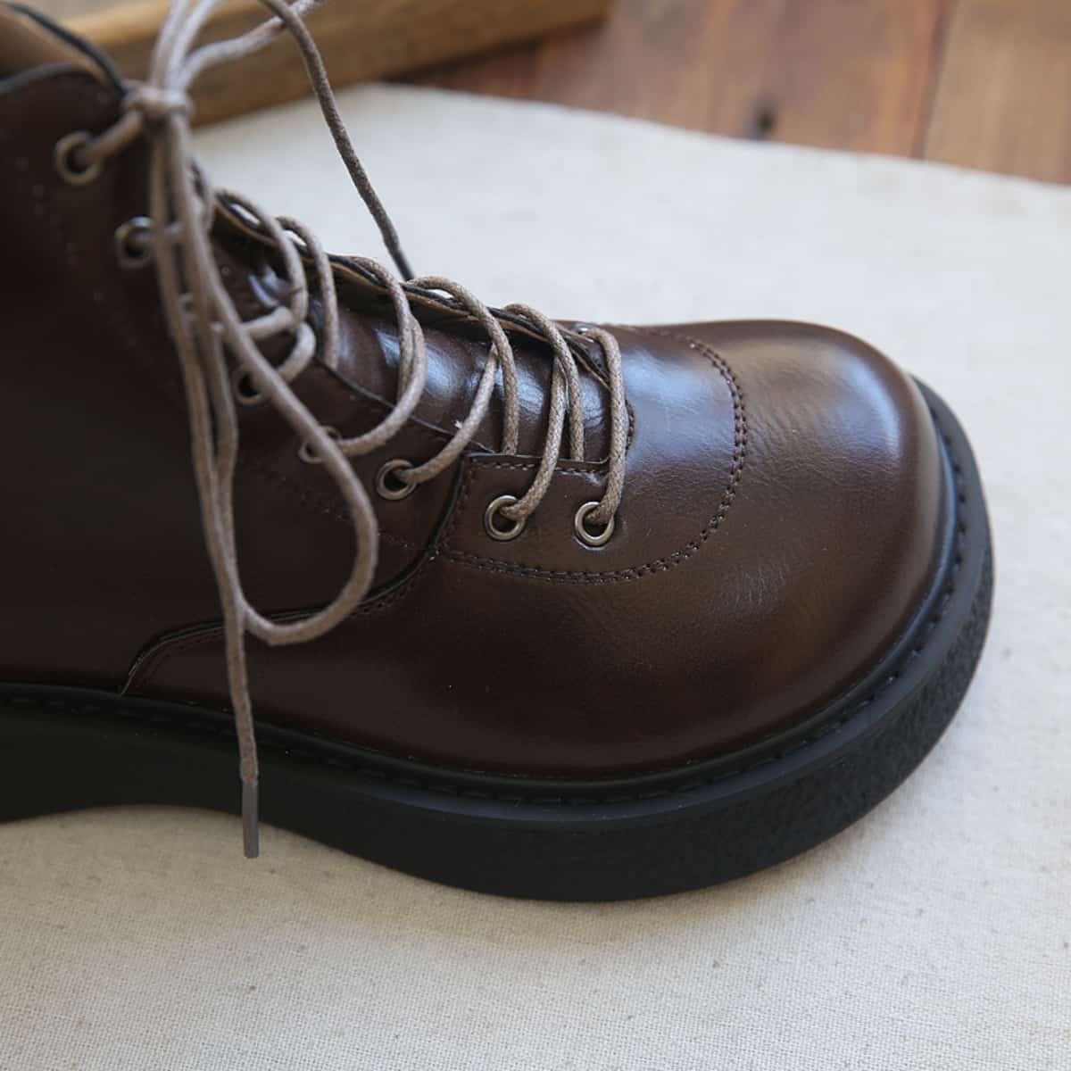 Round head lace-up thick-soled big head shoes velvet versatile short Martin boots children's autumn