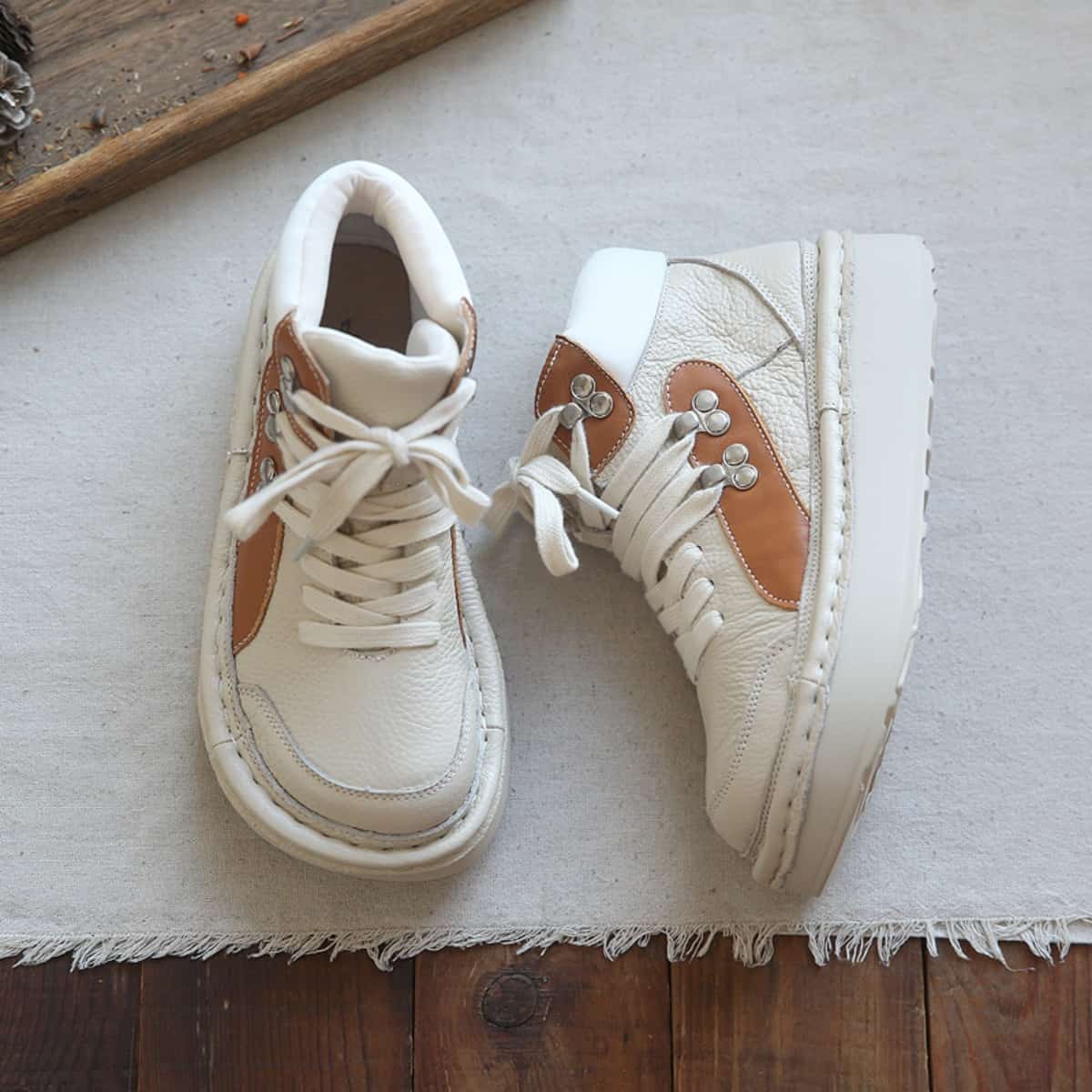 Leather round head lace-up platform big head shoes comfortable short boots women's autumn