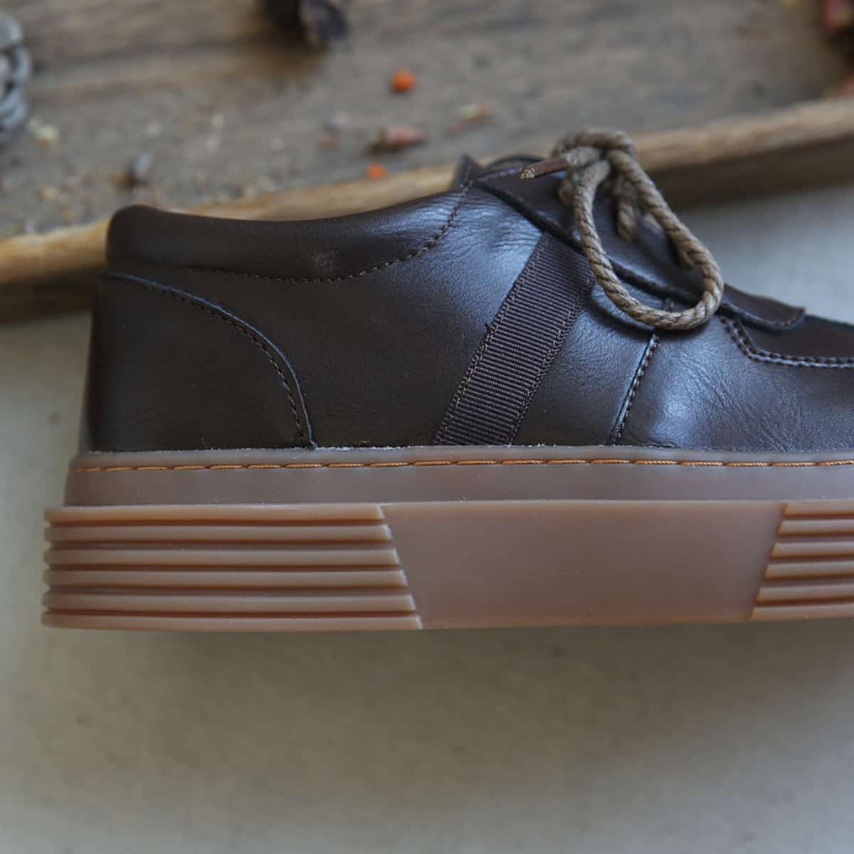 Glossy round head lace-up thick-soled big head shoes versatile small leather shoes single shoes women's autumn