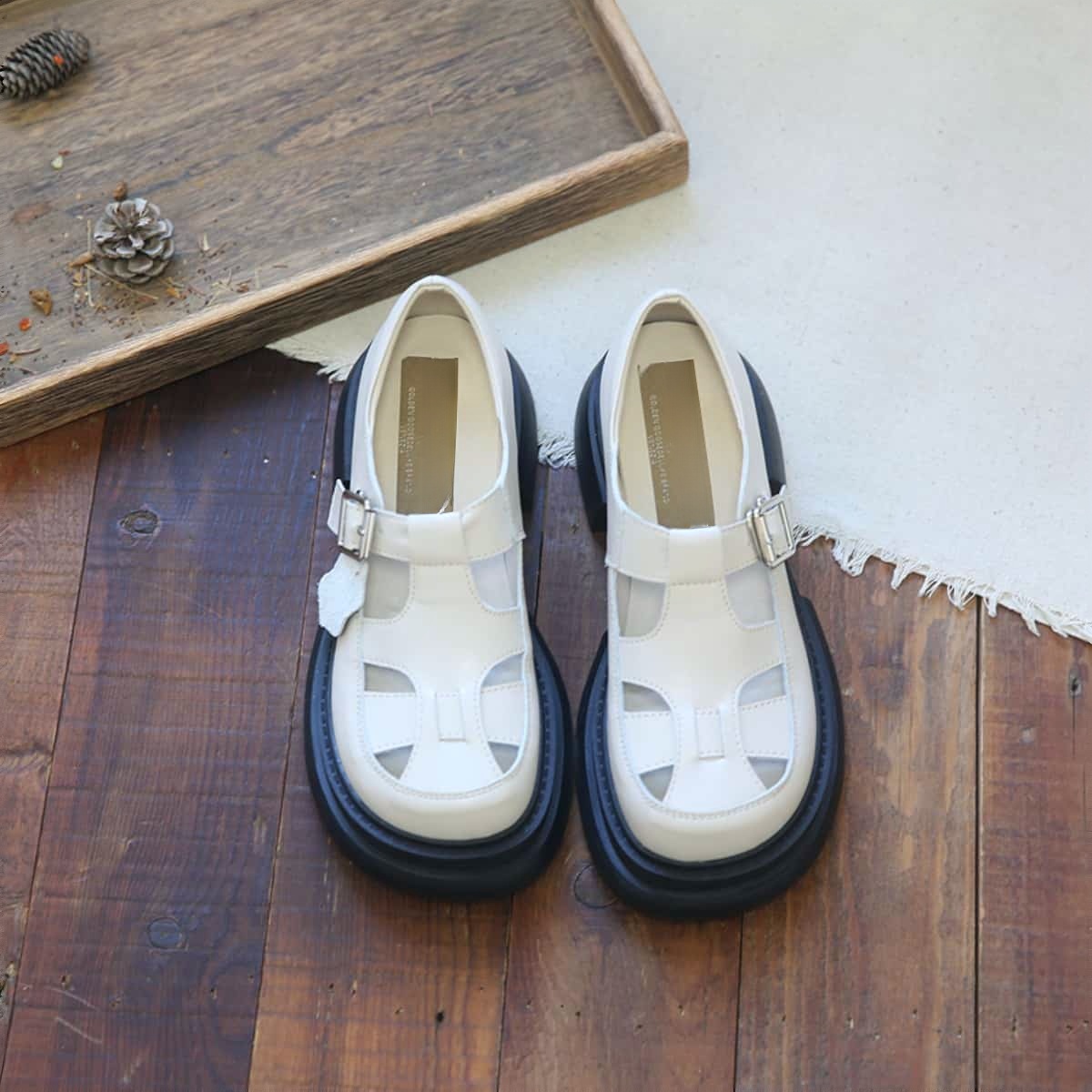 Leather hollow bag head platform big head shoes summer new fashion thick heel Roman sandals women