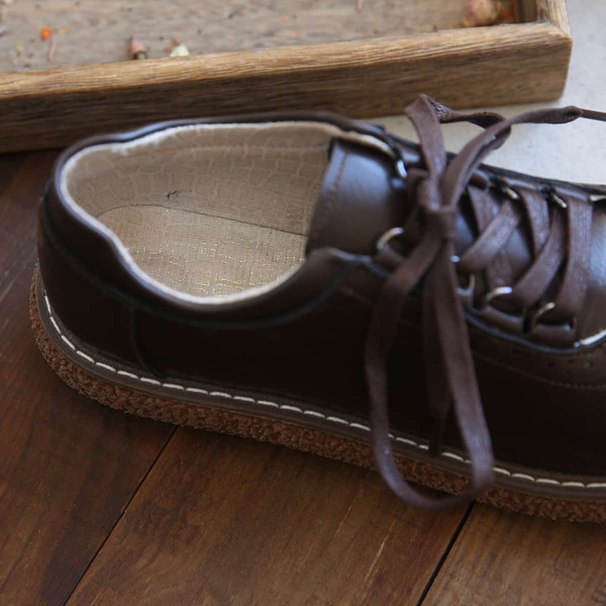 Round head lace-up thick-soled big head shoes Academy style versatile small leather shoes single shoes women