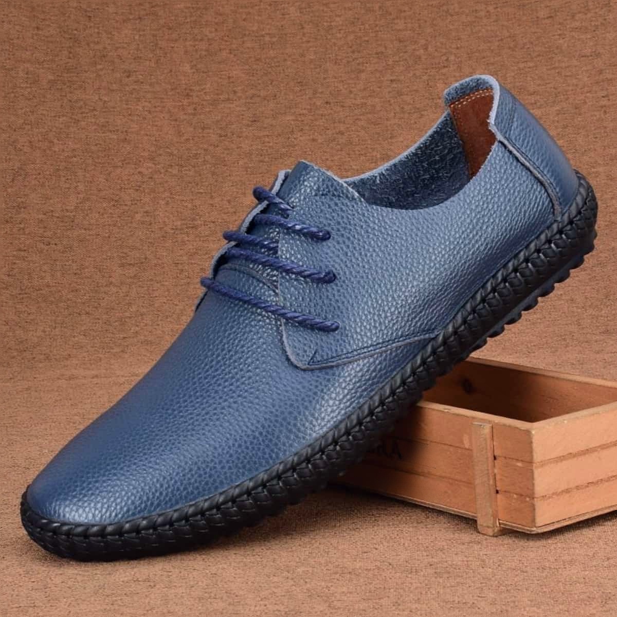 Single-layer cowhide casual leather shoes men's genuine leather driving shoes soft leather soft-soled single shoes lace-up breathable men's shoes