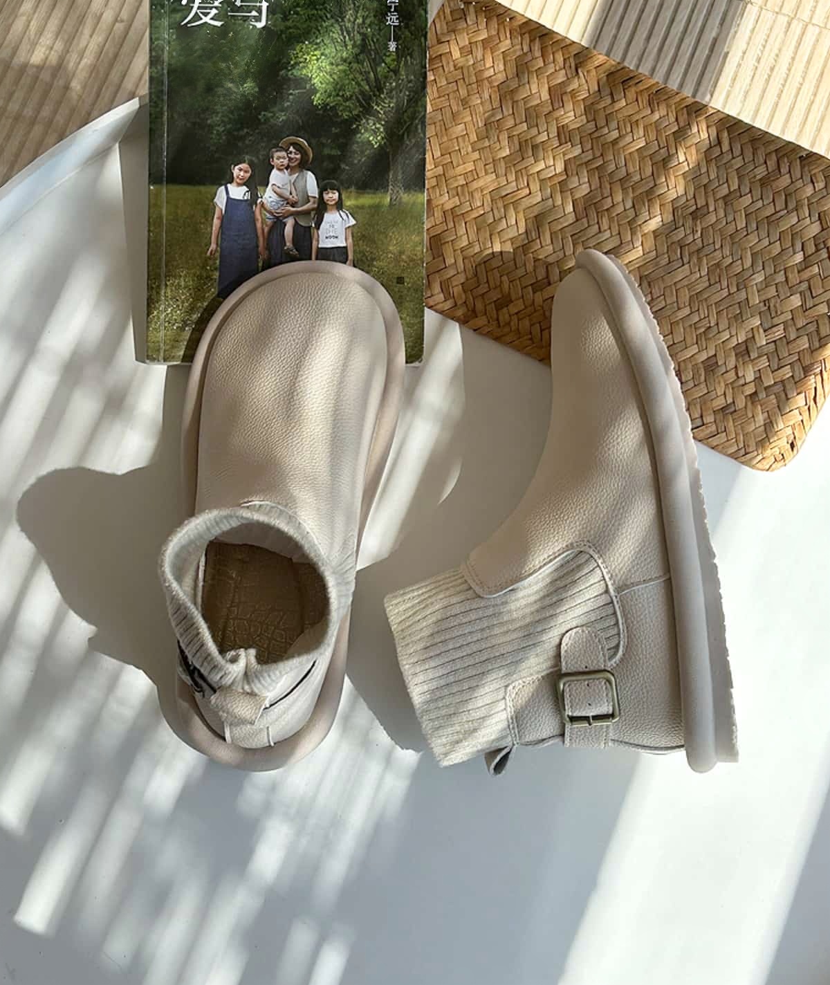 Round head flat bottom short boots autumn and winter new beige fashion soft-soled socks boots