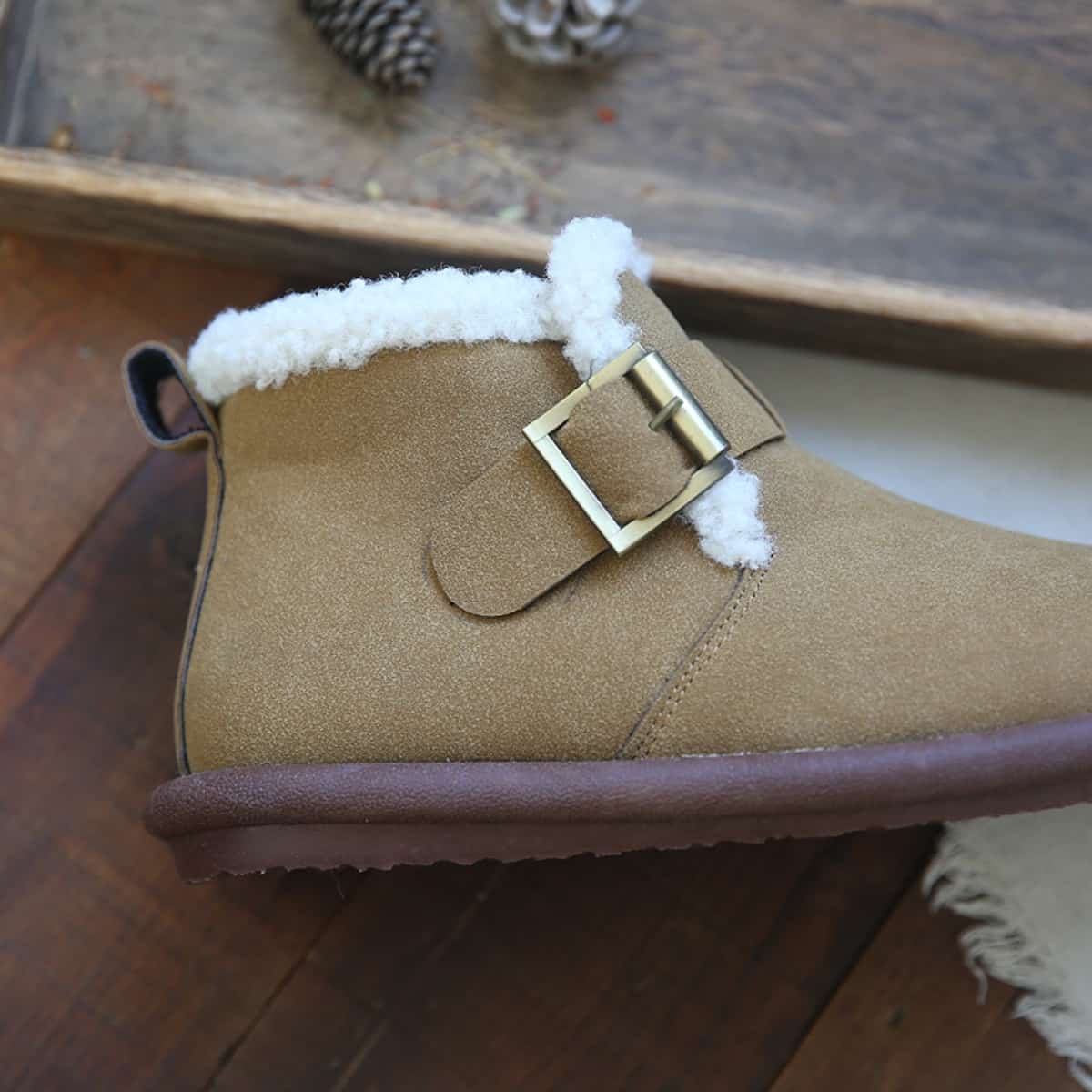 Imitation lamb wool round head flat-bottomed short boots winter low-heeled comfortable snow boots