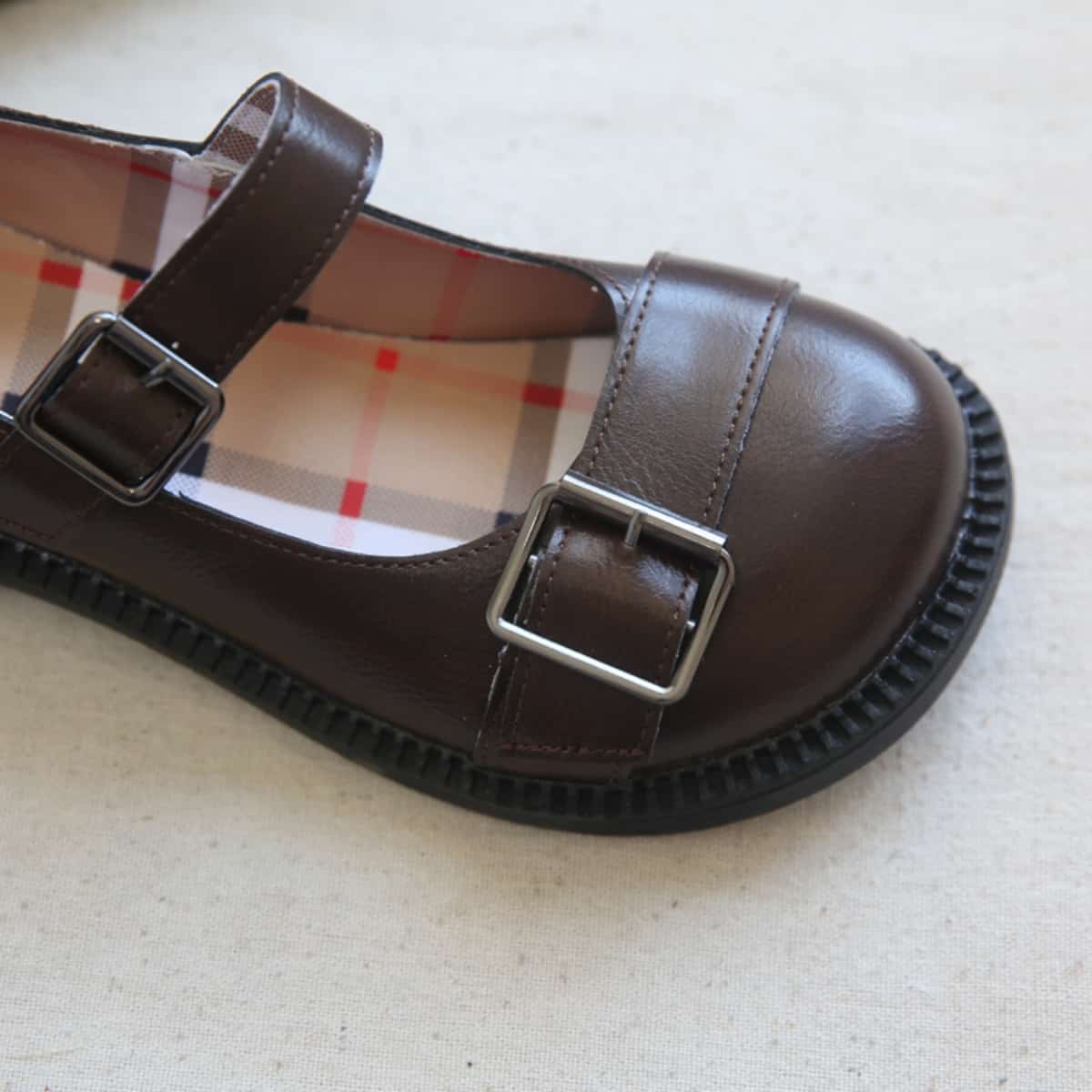 Glossy Baotou Flat Shoes Academy Style Small Leather Shoes French Medium Heel Big Head Sandals Women