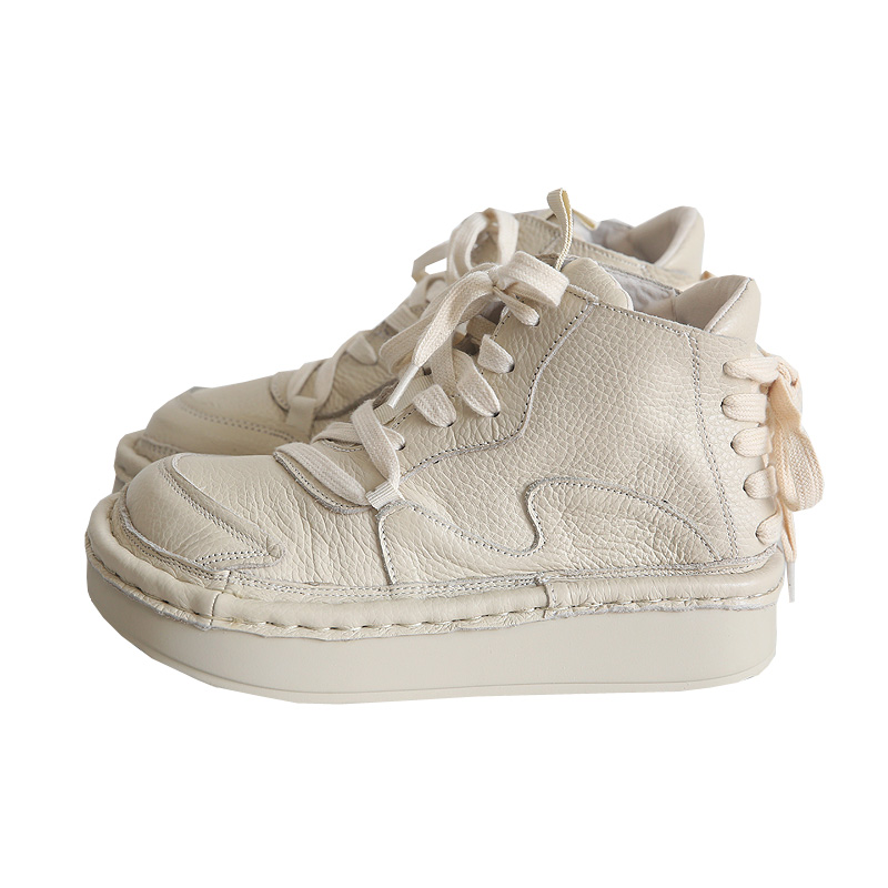 Leather round head lace-up thick-soled big head shoes, personalized height-increasing short boots for women's autumn