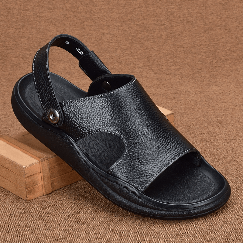 Summer leather beach shoes men's breathable cowhide sandals men's soft-soled casual lightweight non-slip slippers