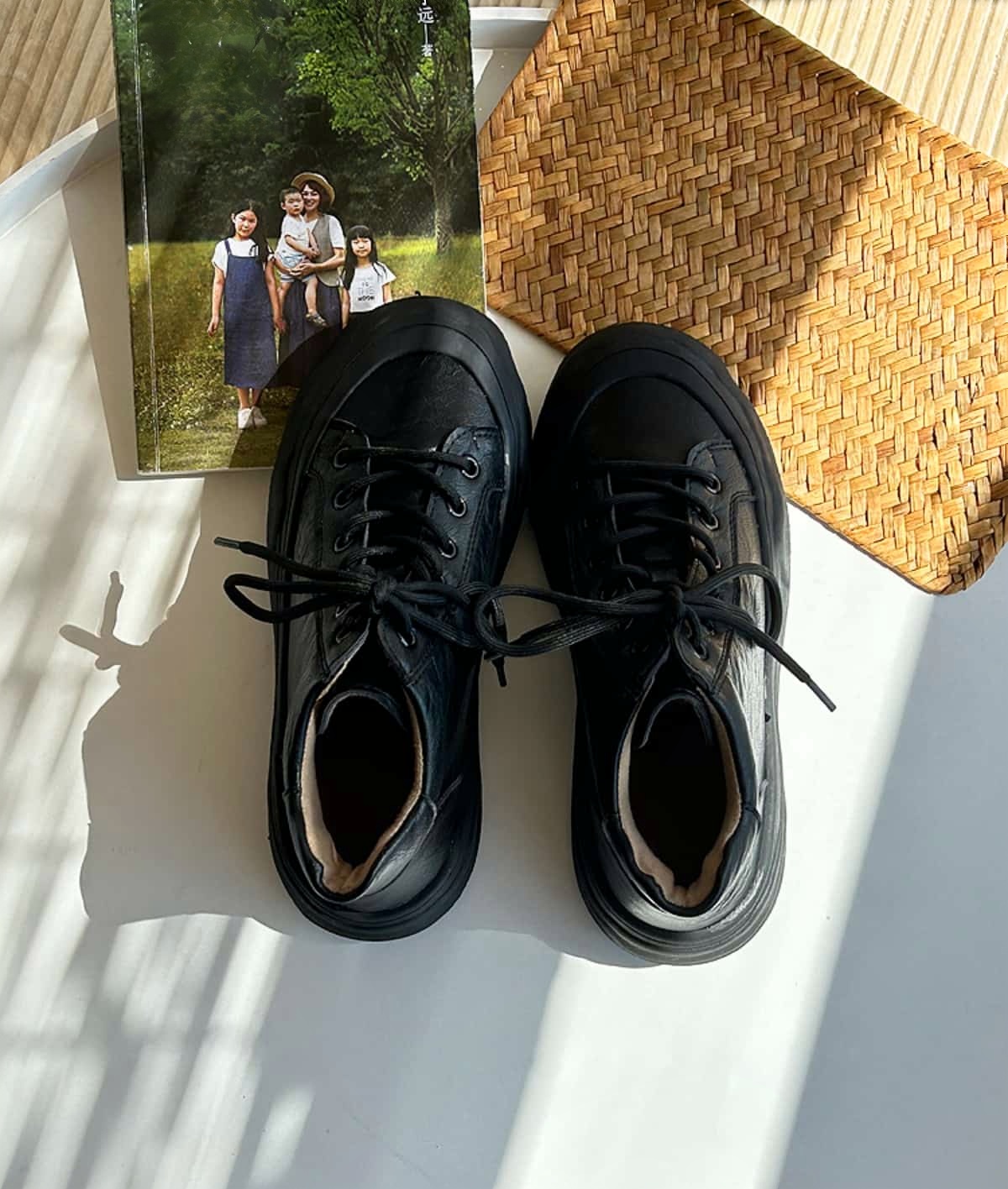 Round head lace-up platform shoes, new high-top comfortable and versatile small leather shoes for women