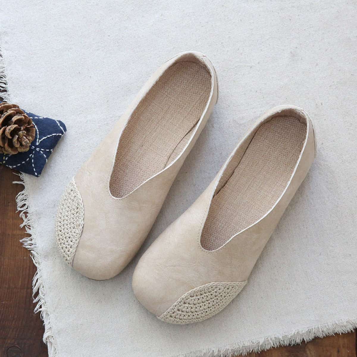 Woven round head flat shoes summer cotton and linen comfortable soft sole one stretch foot shoes