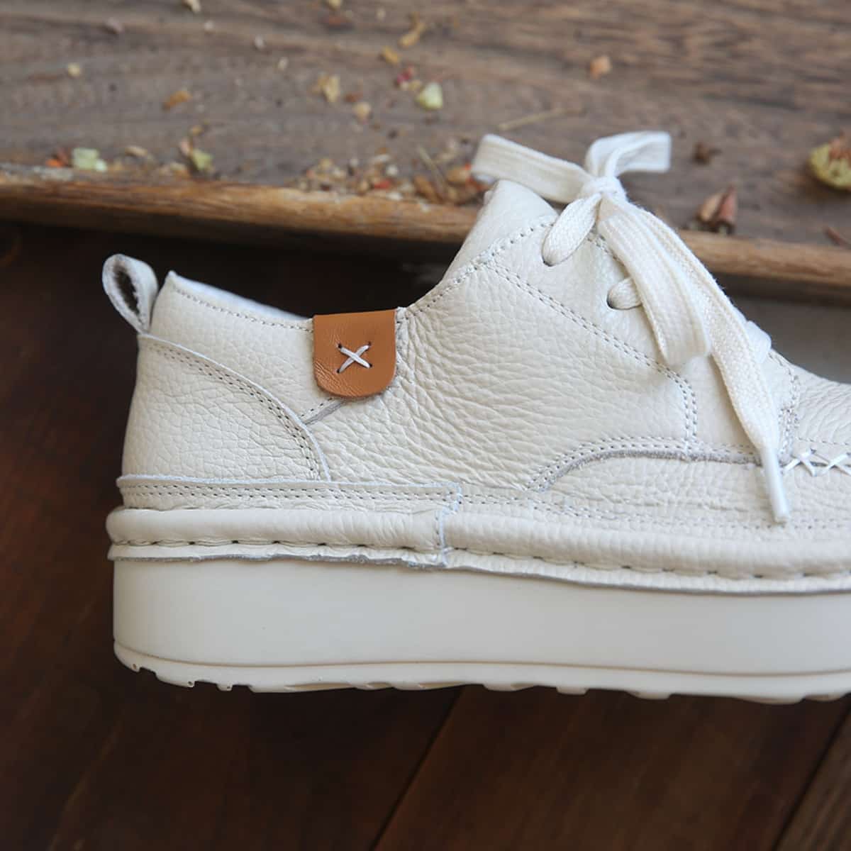 Leather round head lace-up platform big head shoes cute shoes handmade comfortable single shoes