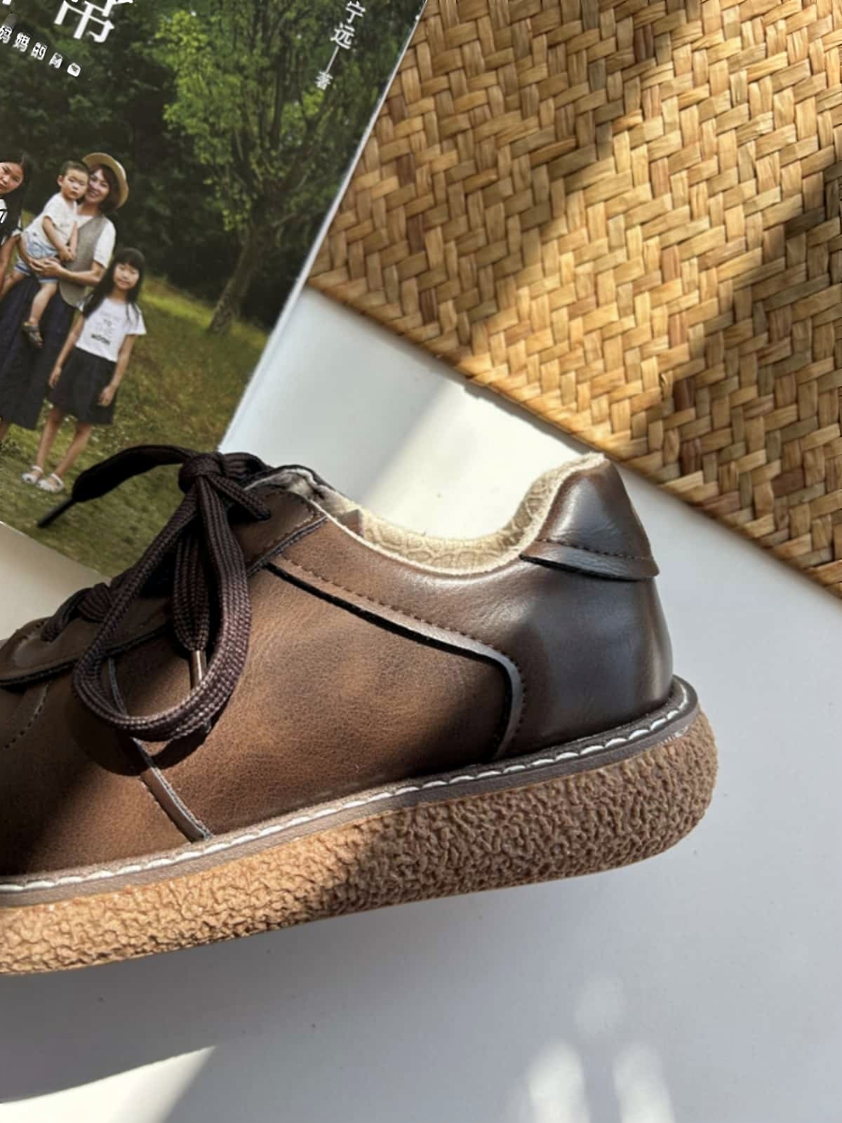 Round head lace-up thick-soled big head shoes autumn new black versatile small leather shoes single shoes