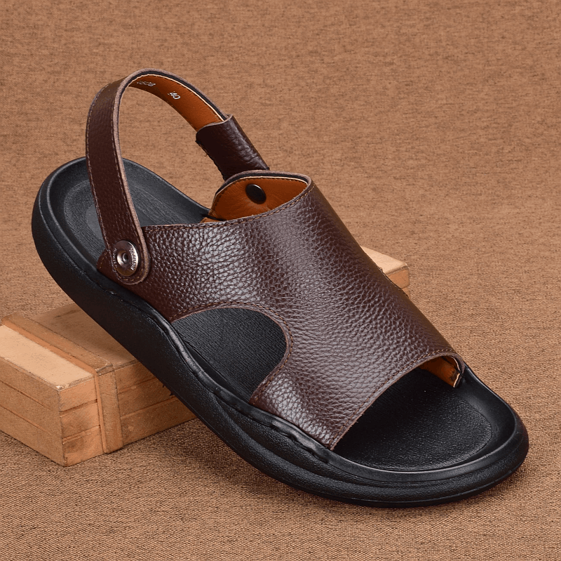 Summer leather beach shoes men's breathable cowhide sandals men's soft-soled casual lightweight non-slip slippers