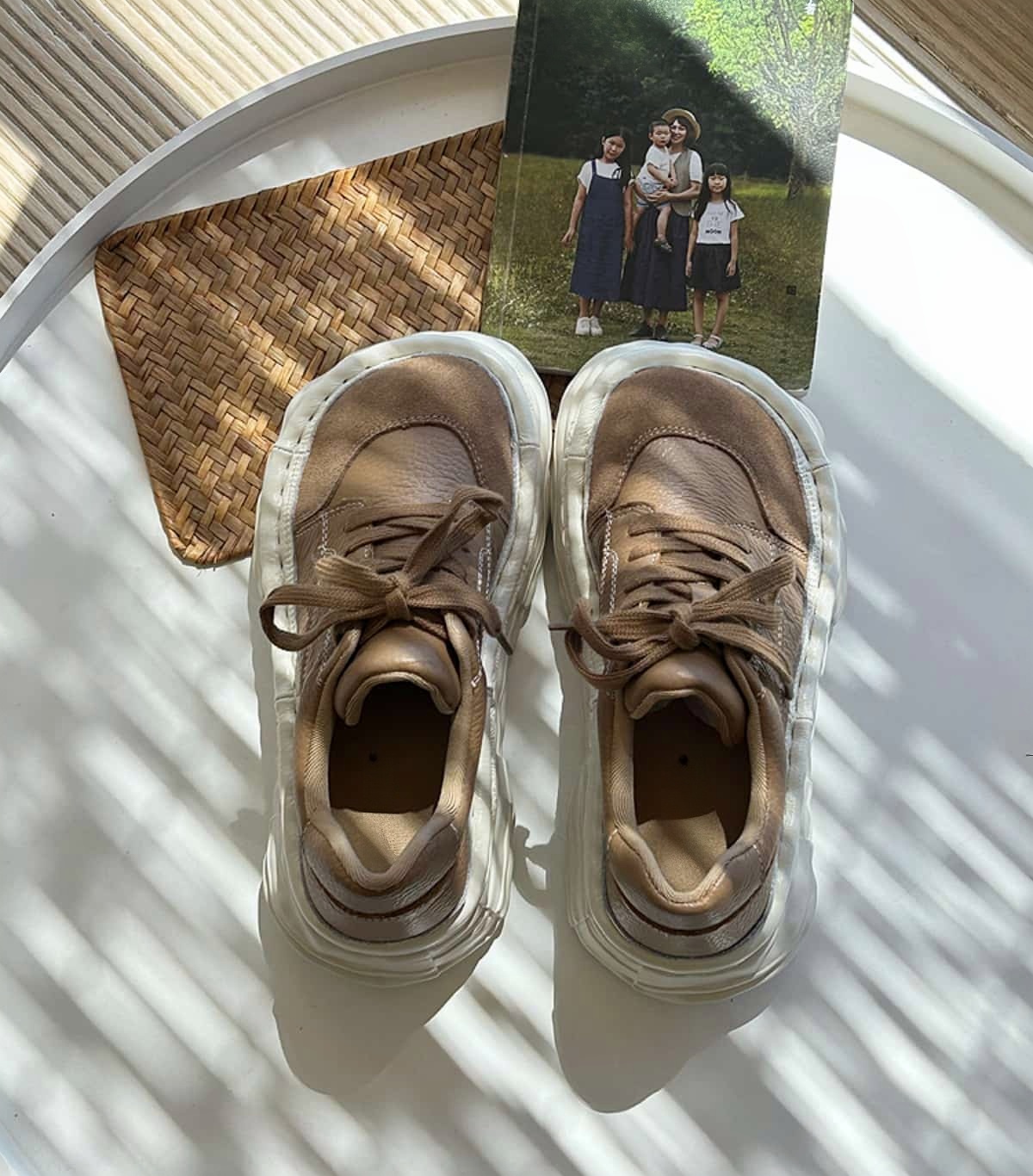 Leather round head lace-up thick-soled big-head shoes autumn muffin bottom little white shoes women