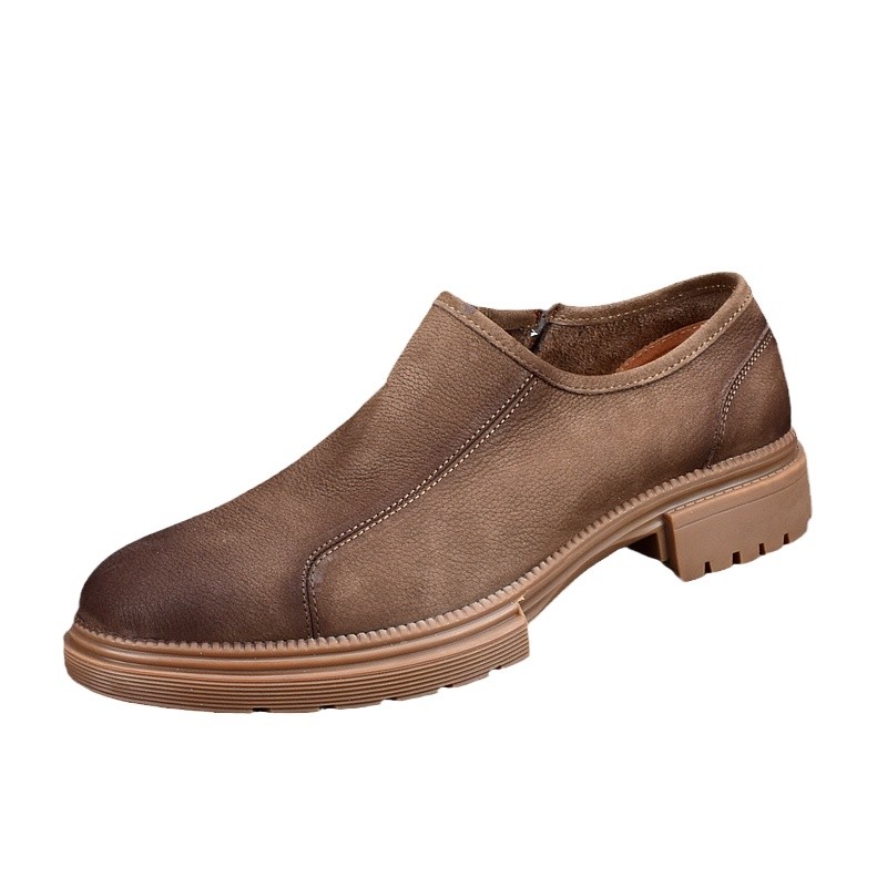 Spring and Autumn Breathable Leather Soft Leather Soft Sole Casual Leather Shoes Zipper Men's Single Shoes