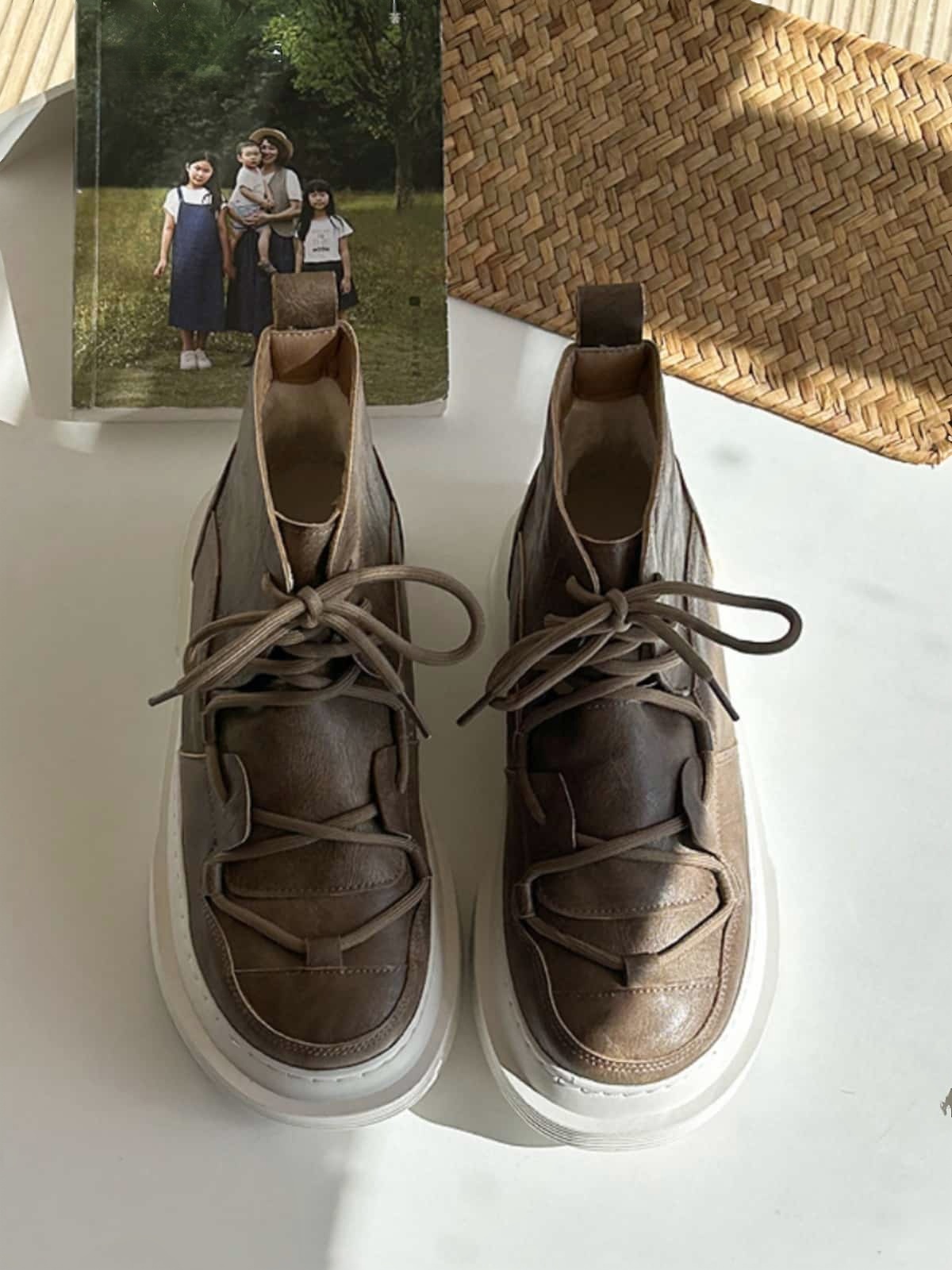 Round head lace-up thick-soled Martin boots winter velvet handsome versatile short boots women