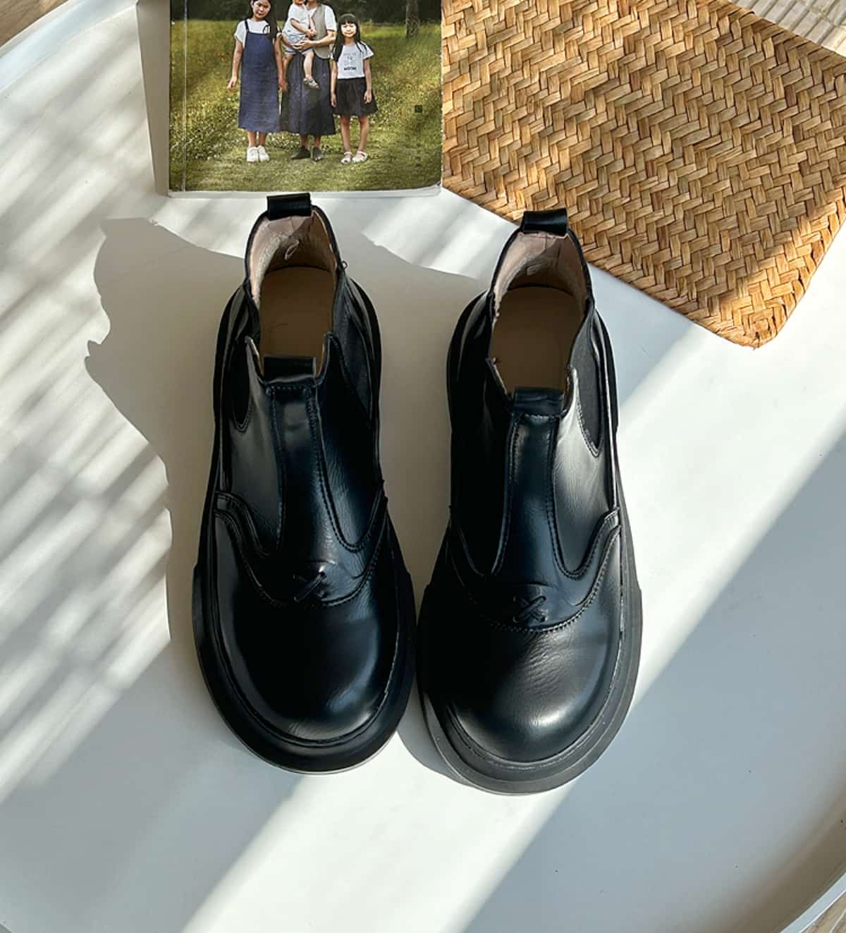 Round Head Platform Martin Boots Autumn and Winter Fleece Medium Heel  Boots Short Boots