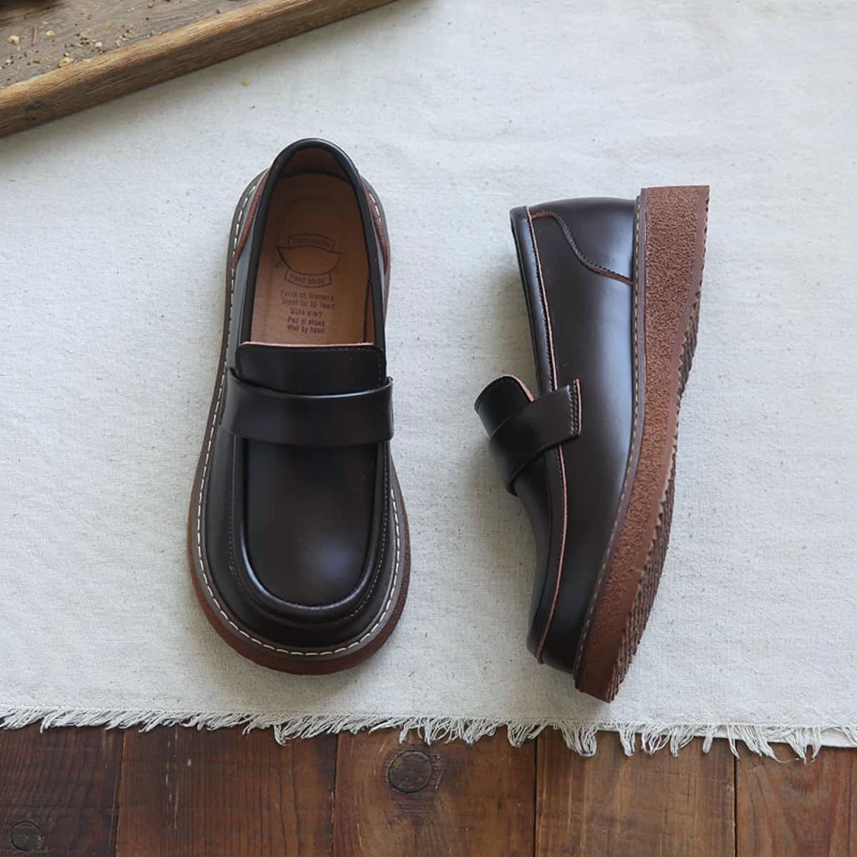 Leather round head platform big head shoes college style versatile uniform shoes small leather shoes single shoes women