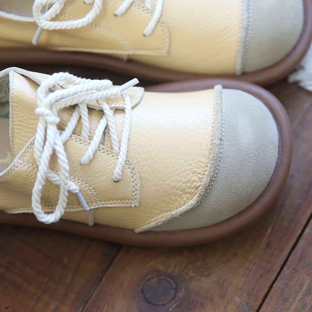 Leather round head lace-up small leather shoes spring and summer low-heeled soft-soled shoes single shoes