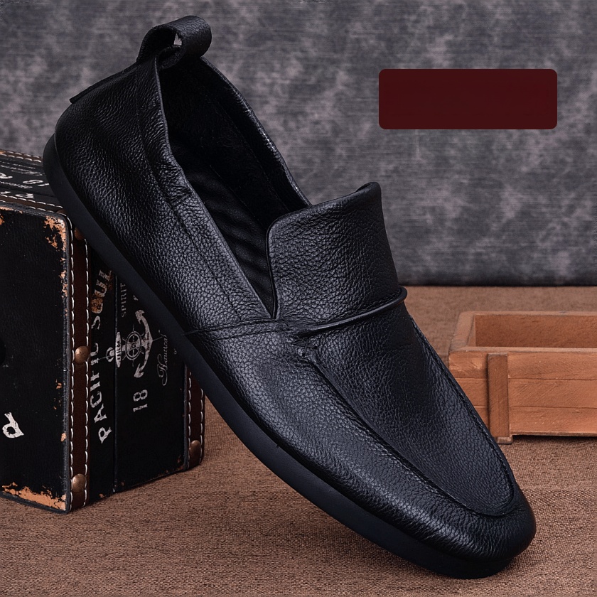 Lazy shoes men's genuine leather single shoes soft cowhide men's casual single-layer leather shoes breathable soft-soled driving shoes