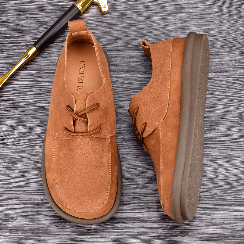 Summer breathable British leather shoes men's leather loose big head shoes soft leather soft sole lace-up versatile men's shoes